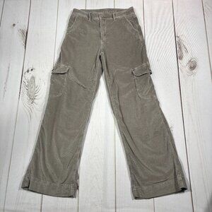 American Eagle Womens Size 2 Green Corduroy Cargo Pant Wide Leg Baggy High Rise